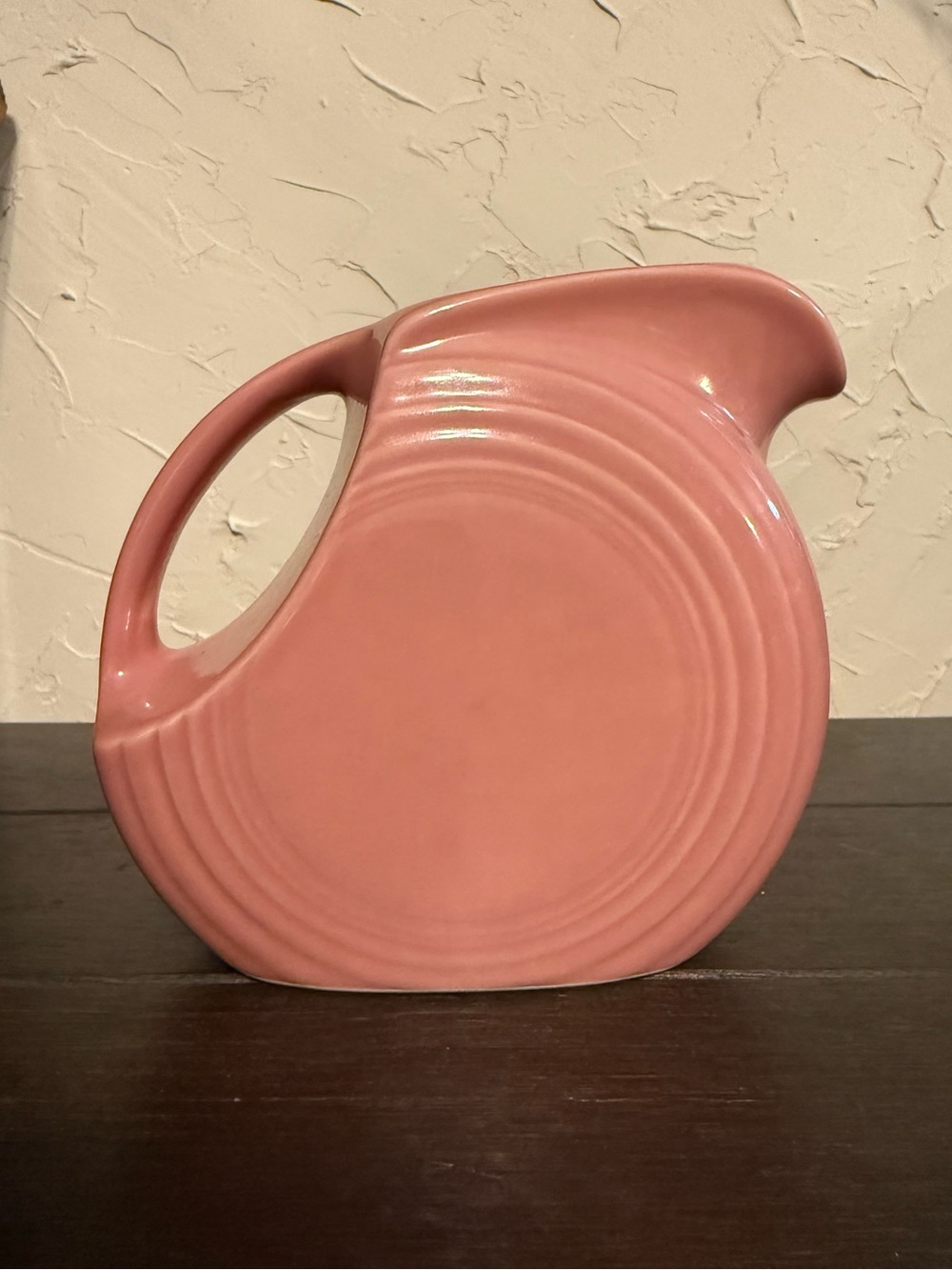 HOMER LAUGHLIN FIESTA SMALL ROSE PINK DISK PITCHER 5.5”